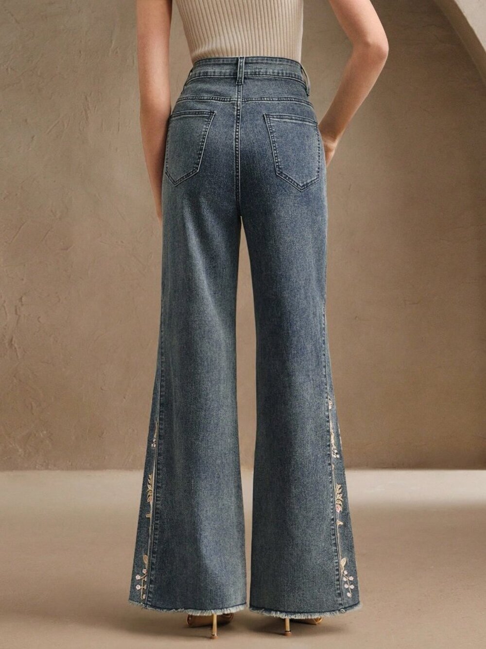 Blue Casual Women's Wash High Waist Wide Leg Denim Jeans - Picture 2 of 4
